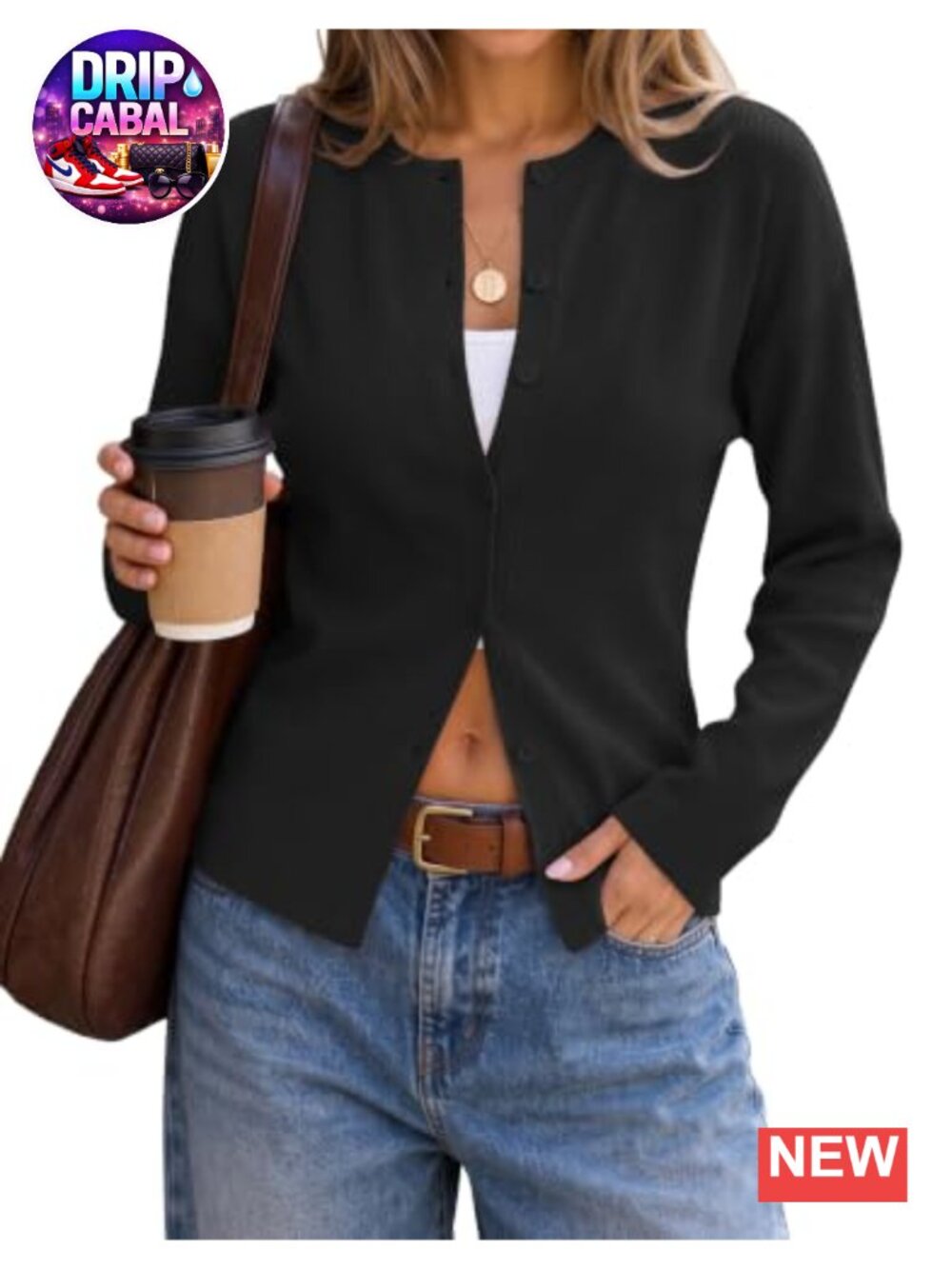 Lightweight Fitted Cardigan Sweater Button Front Crew Neck Fall